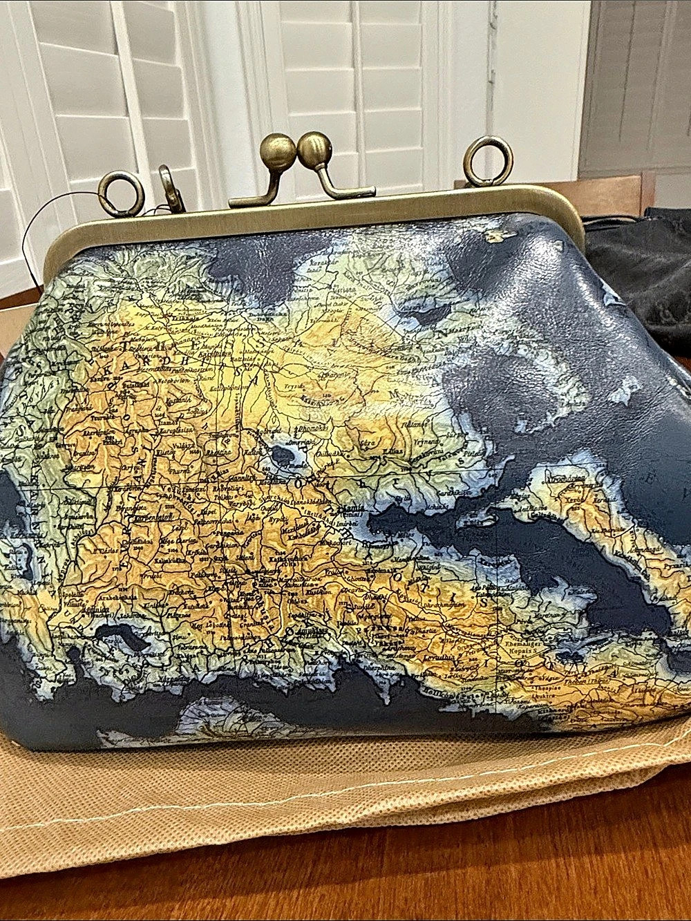 Patricia Nash Annie Frame Crossbody - Greek Map Wristlet Blue & Yellow. NWT. Str